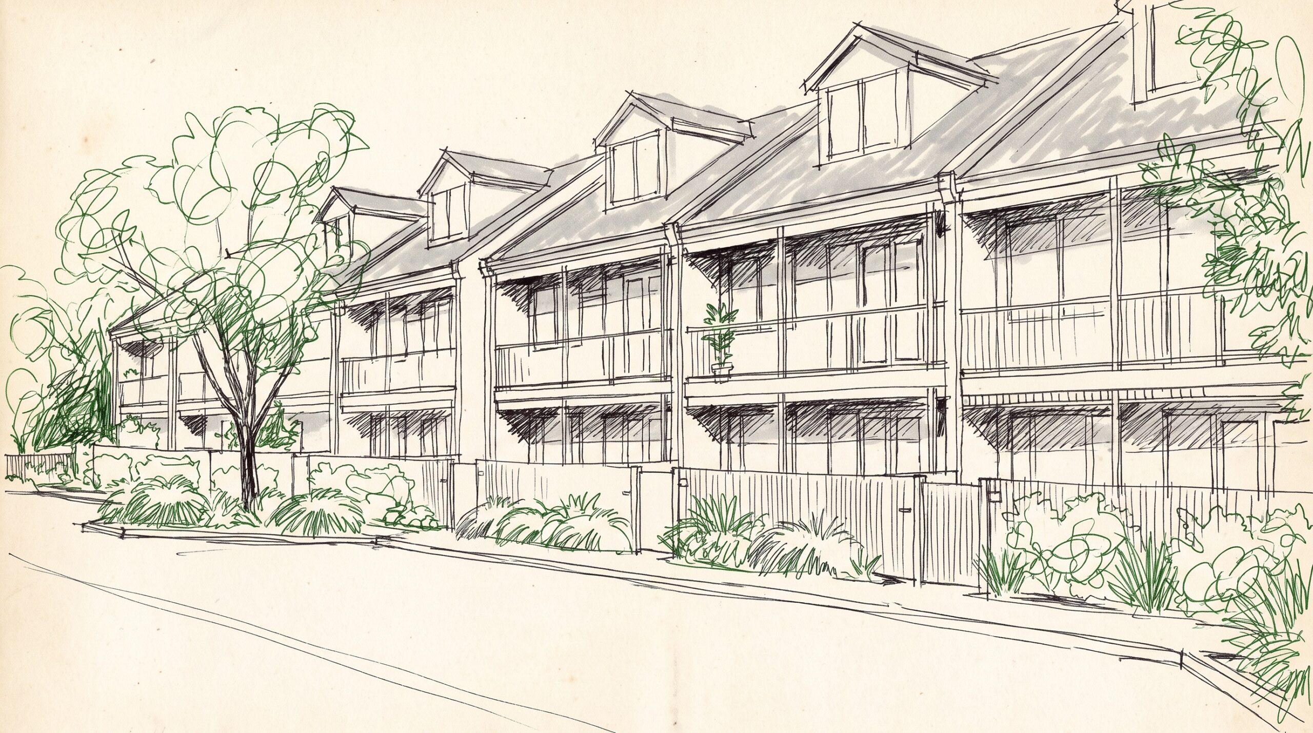 Hand sketch of the development